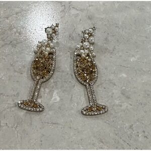 2/$15 Champagne Shaped Earrings 3 Inch Pierced NYE Party‎
